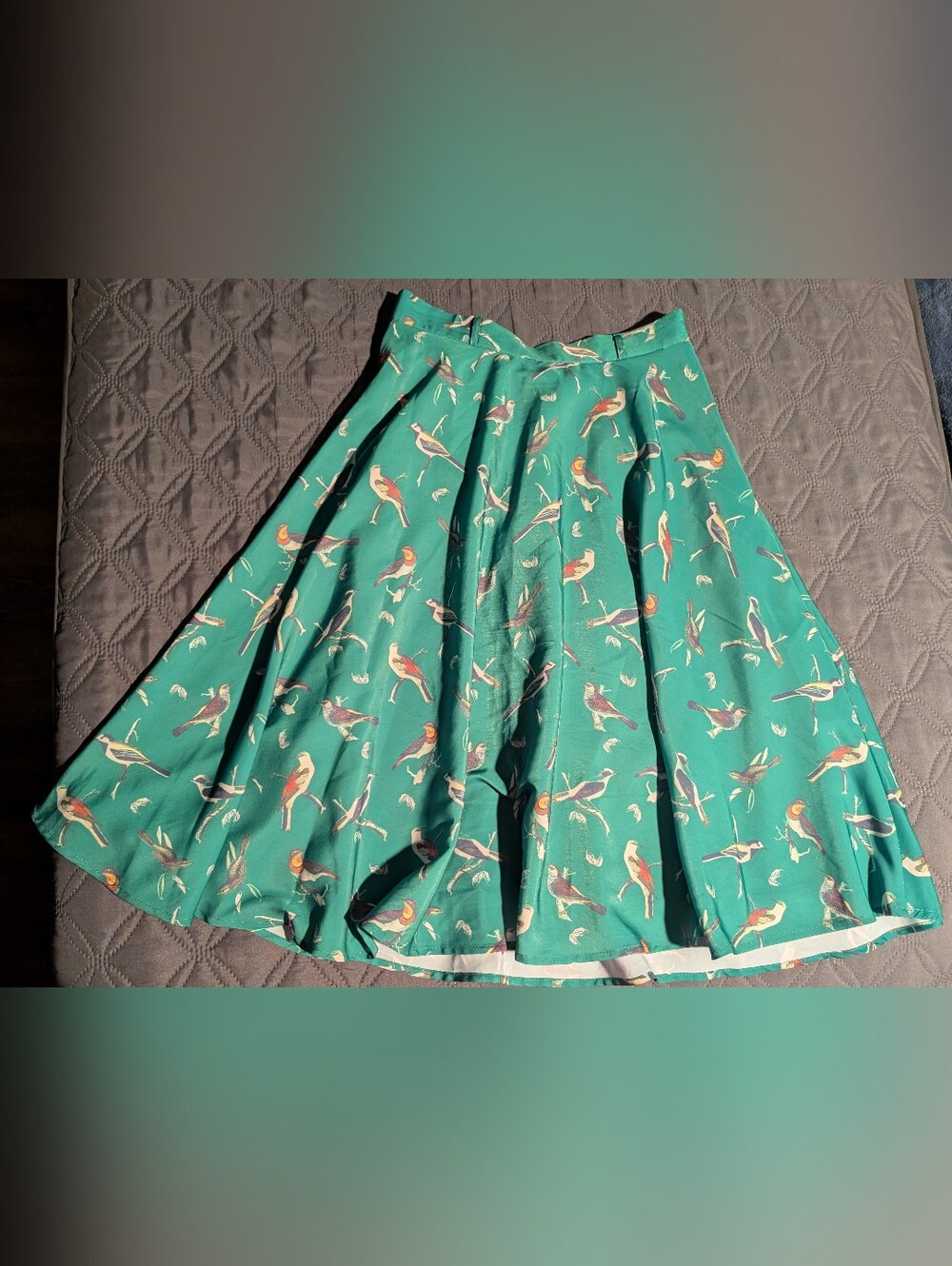 Modcloth Green Bird-Print Circle Skirt - Picture 1 of 3